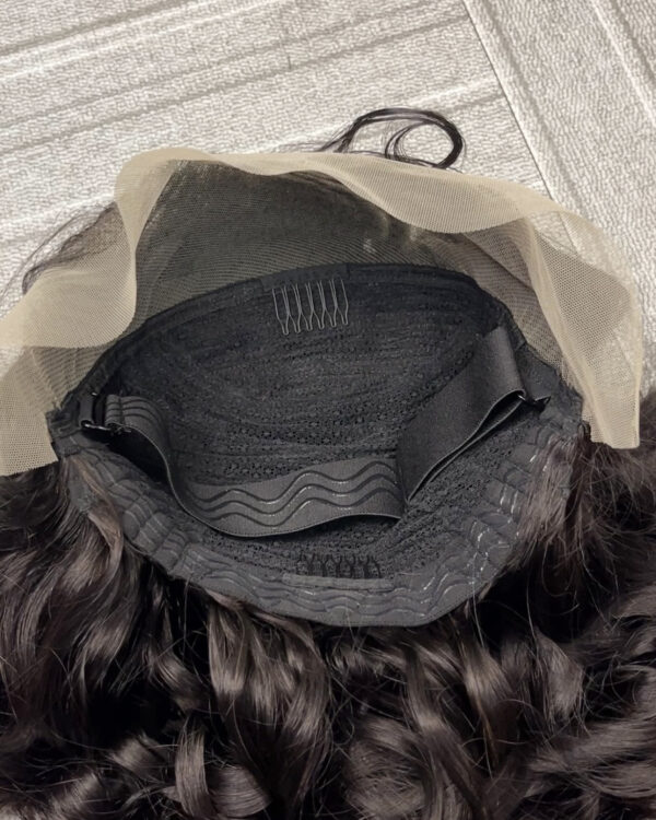 #1B Natural Black Frontal Briaded Double Drawn Bouncy Curl 13x4 Transparent Lace Full Frontal 300% Density Wig - Image 4